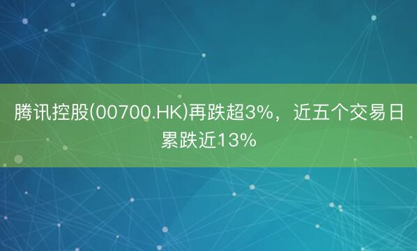 腾讯控股(00700.HK)再跌超3%，近五个交易日累跌近13%