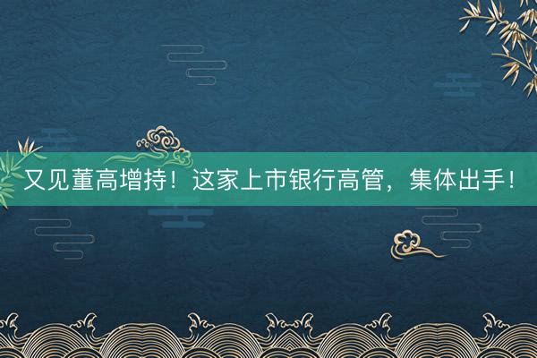 又见董高增持！这家上市银行高管，集体出手！