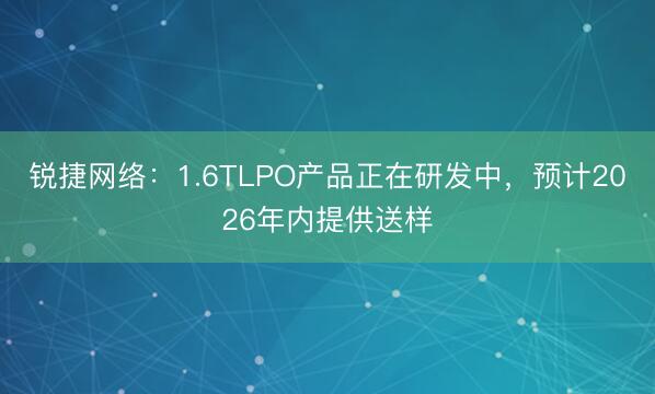 锐捷网络:1.6TLPO产品正在研发中,预计2026年内提供送样