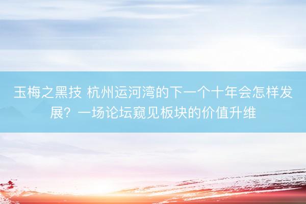 玉梅之黑技 杭州运河湾的下一个十年会怎样发展？一场论坛窥见板块的价值升维