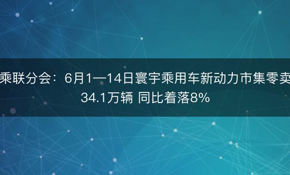 乘联分会：6月1—14日寰宇乘用车新动力市集零卖34.1万辆 同比着落8%