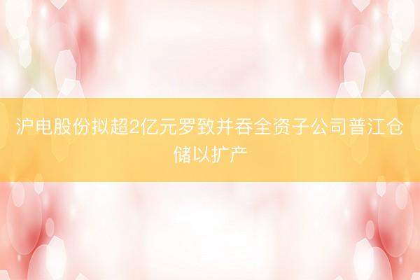 沪电股份拟超2亿元罗致并吞全资子公司普江仓储以扩产